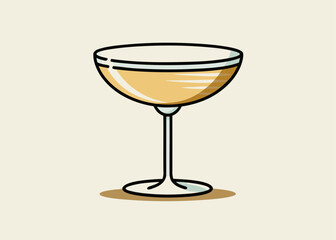 Stylized illustration of a champagne coupe glass filled with golden liquid