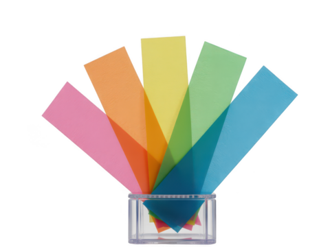 Colorful paper strips fanned out in a holder isolated on transparent background