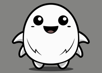 Cute cartoon white ghost with big eyes and a happy smile