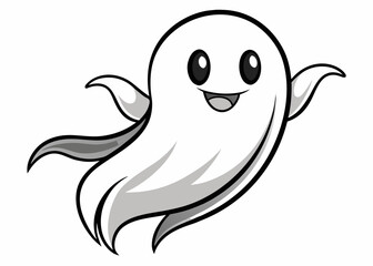 Happy cartoon ghost floating with arms outstretched