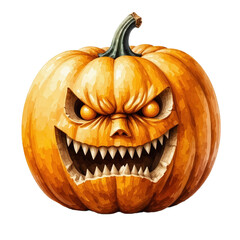 A scary, angry orange pumpkin on a white background. autumn vegetable. October 31st, Halloween.  artificial intelligence generator, AI, neural network image. background for the design