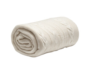 Rolled cream-colored knitted blanket