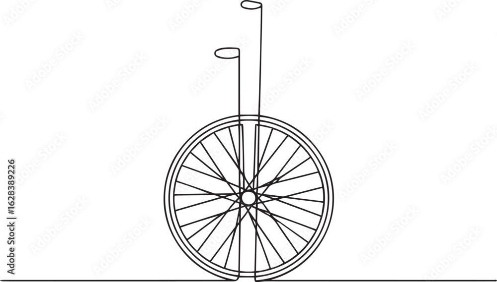 Poster continuous one line drawing of a bicycle wheel transforming into a mandala pattern through the spoke