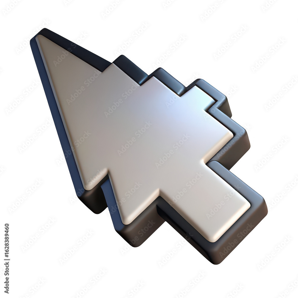 Poster 3d metallic arrow pointer cursor isolated on transparent background