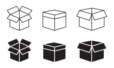 Box icon. Delivery package vector set. Shipping cardboard parcel sign. Empty packing symbol isolated on white background. Packing box sign.