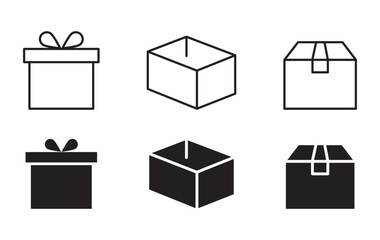 Cardboard box icon set. Carton container unpacking process vector illustration. Empty cargo package symbol for shipping or delivery service. Isometric transportation boxes set.