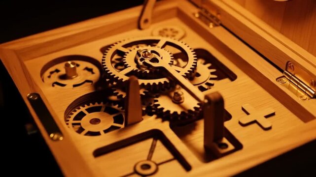 Intricate Wooden Gear Mechanism in Motion: A Detailed Look at Precision Engineering