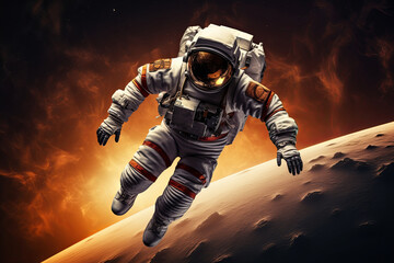 Floating in the vastness of space, an astronaut explores the wonders of the universe against a stunning view of Earth