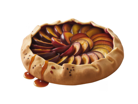 Delicious apple tart with caramel drizzle isolated on transparent background - Powered by Adobe