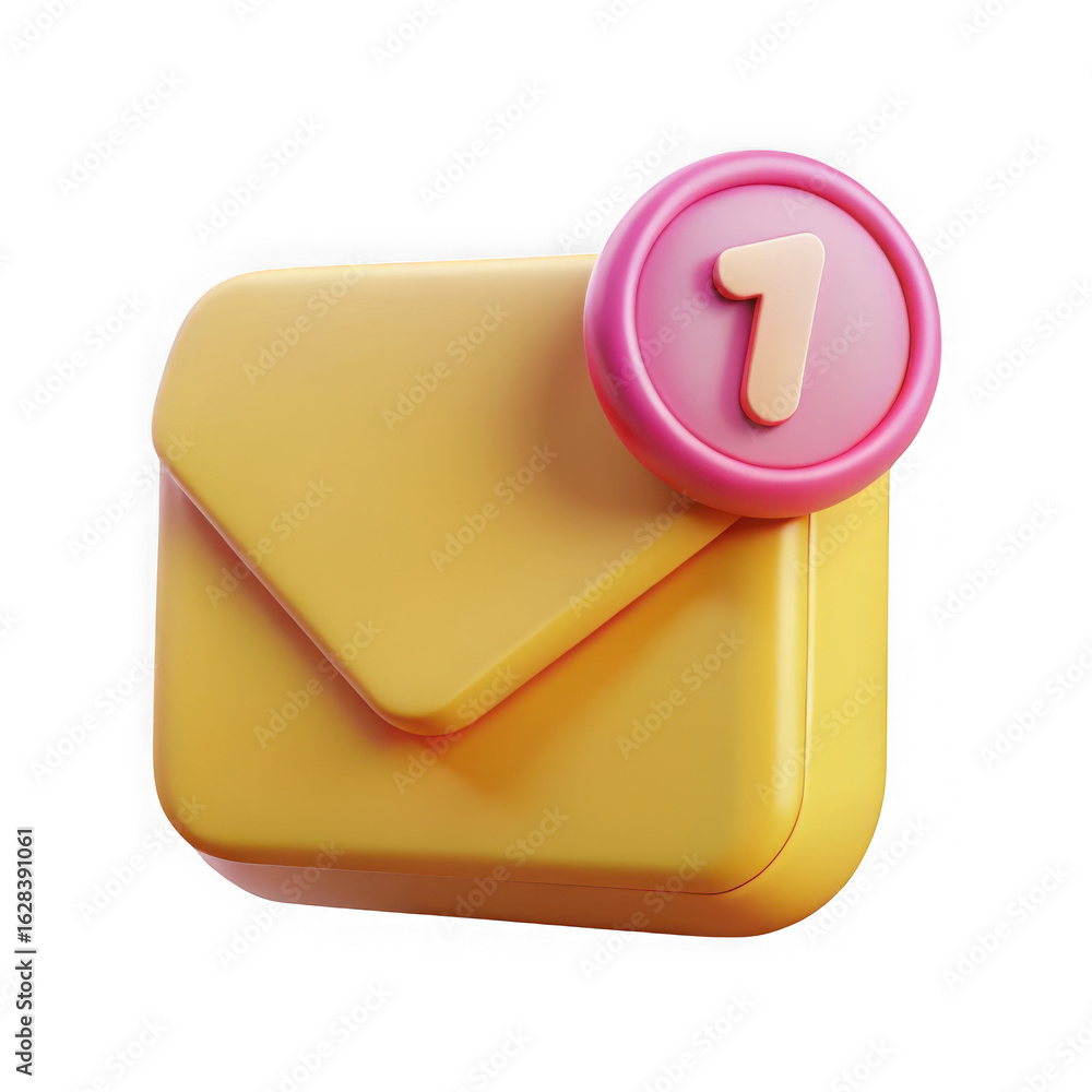 Poster yellow envelope with notification badge isolated on transparent background