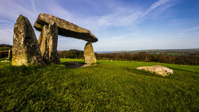 The impressive and mysterious neolithic dolmen, Pentra Ifan, standing guard in the Welsh landscape