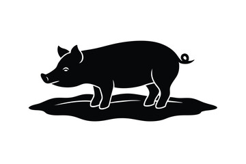 World animal day vector art of black silhouette of a pig standing a ground shape isolated