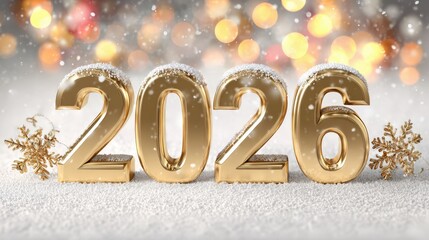 The new year 2026 is joyfully celebrated with glittering numbers adorned in snow, surrounded by festive lights and holiday decor, capturing the spirit of Christmas cheer