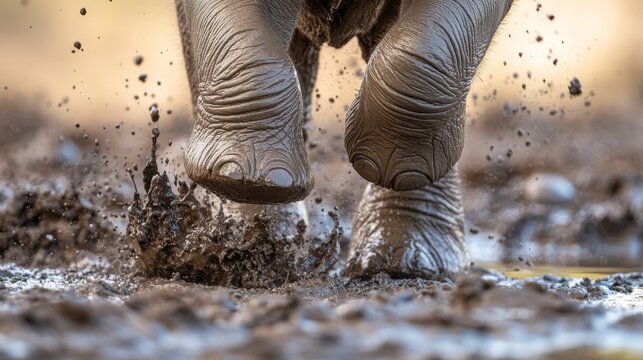 Elephant Legs Stepping in Mud