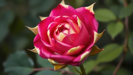 A hybrid crossover of rose and dragon fruits DNA that appears like a rose in the garden with subtle look of dragon fruit