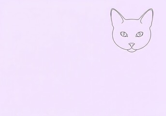 Minimalist single line art drawing of a cat's head on a soft, light purple background with a clean, simple aesthetic and generous negative space