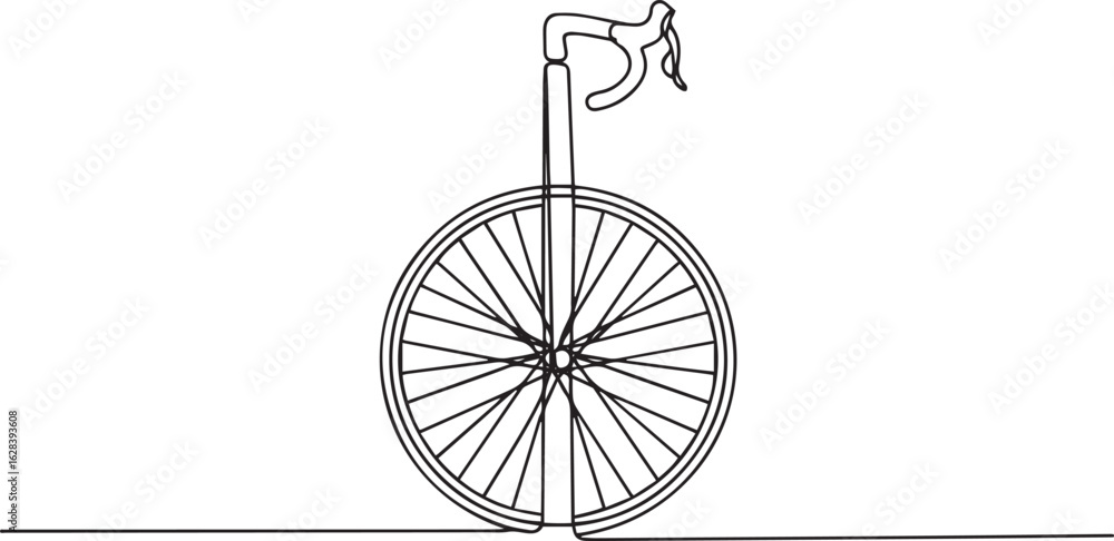 Poster continuous one line drawing of a bicycle wheel transforming into a mandala pattern through the spoke