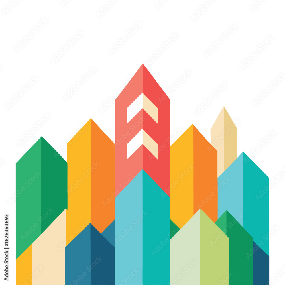 Poster vector art of colorful modern city buildings with abstract architecture in a vibrant design