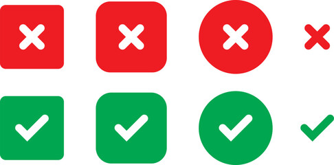 checkmark and X mark icon. check and uncheck icon vector. validation icon vector. for apps and websites.Print