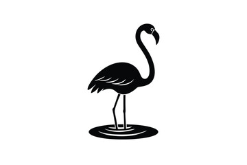 World animal day vector art of flamingo silhouette wading in water isolated