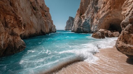 Fototapeta premium Turquoise cove between dramatic, light beige cliffs