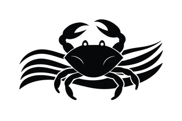World animal day vector art of black crab silhouette with waves isolated