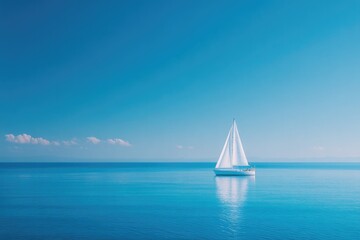 Obraz premium Sailboat glides smoothly on tranquil blue waters under clear ski
