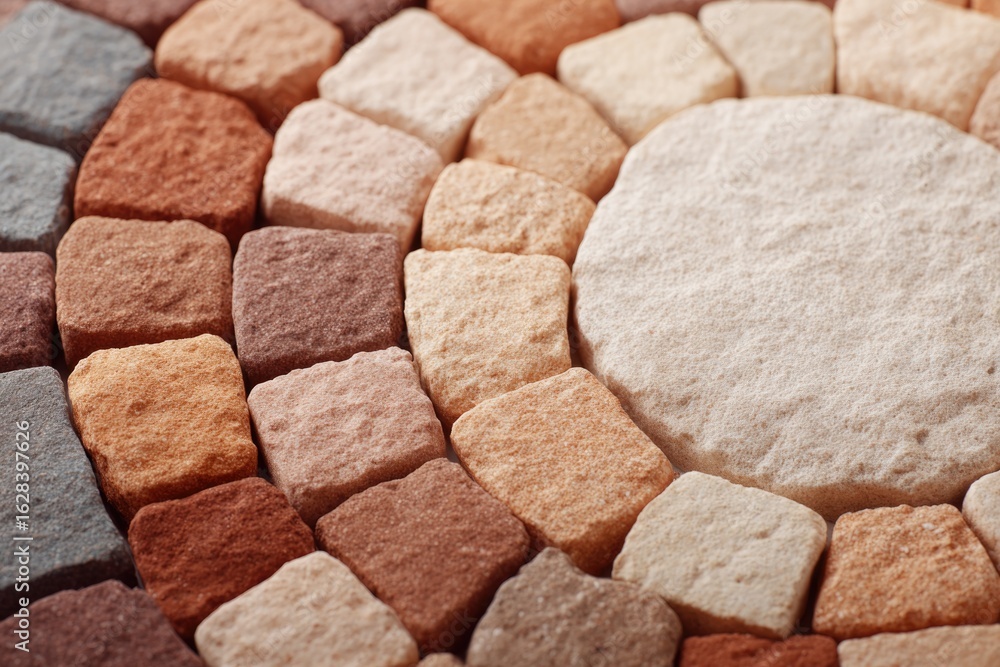Poster colorful stone mosaic features intricate circular patterns and t