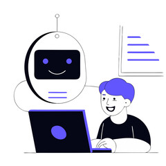 AI Assistant Floating or Rolling Beside User – Futuristic Personal Robot Companion Technology Concept
