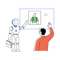 Man Gestures in Mid-Air as Humanoid Robot Projects Holographic Interface – Futuristic AI Interaction Concept
