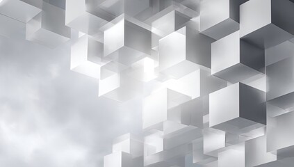 Abstract 3D composition of numerous interconnected white cubes