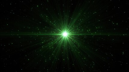 Fototapeta premium Abstract center flickering green glow star optical flare shine light ray animation on black background.