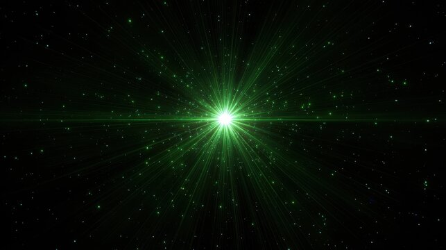 Abstract center flickering green glow star optical flare shine light ray animation on black background. - Powered by Adobe