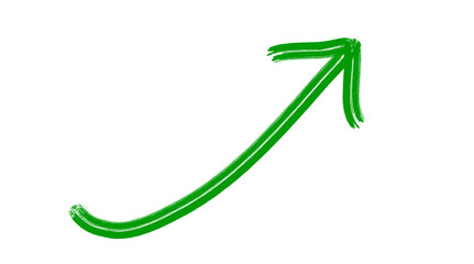 Green upward curved arrow in brush style for indicating success, progress, direction, or positive movement