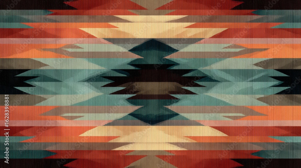 Poster vibrant native american textile pattern in earth tones with angular design elements and rich colors