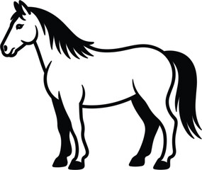 Obraz premium Simple black and white outline drawing of a majestic horse standing still in profile