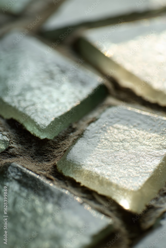 Poster mosaic tiles showcase intricate patterns and textures, reflectin