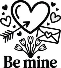 Romantic be mine valentine s day heart with arrow envelope and flowers graphic illustration