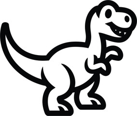 Obraz premium Cute cartoon illustration of a happy tyrannosaurus rex dinosaur in black and white outline