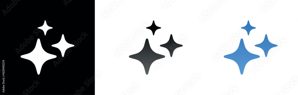Poster vector sparkle icon set isolated on transparent background, simple shining twinkle symbol collection