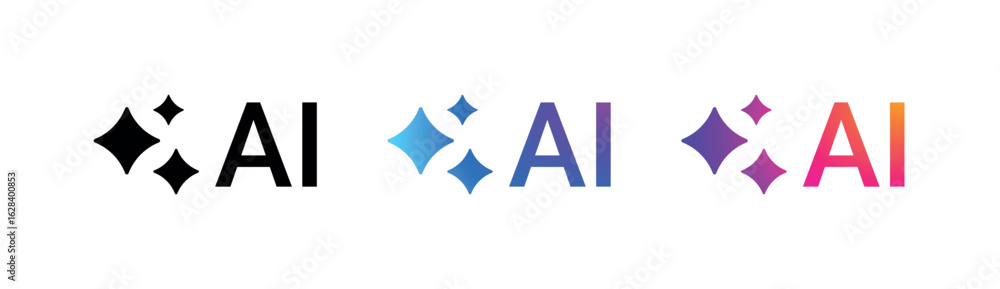 Poster gradient sparkle ai logo icon set with black blue purple orange styles on transparent background for