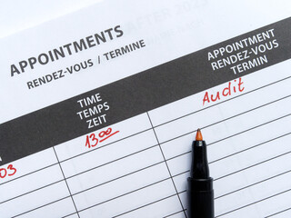 Black Marker On Appointments planner. audit written on date with red marker. Audit Appointment on...