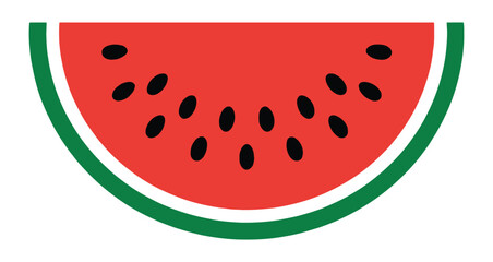 Stylized watermelon slice with red interior, black seeds, and green rind—perfect for summer, food design, fruity themes, and seasonal graphics