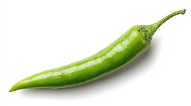 Bright green chili pepper, whole, isolated on white