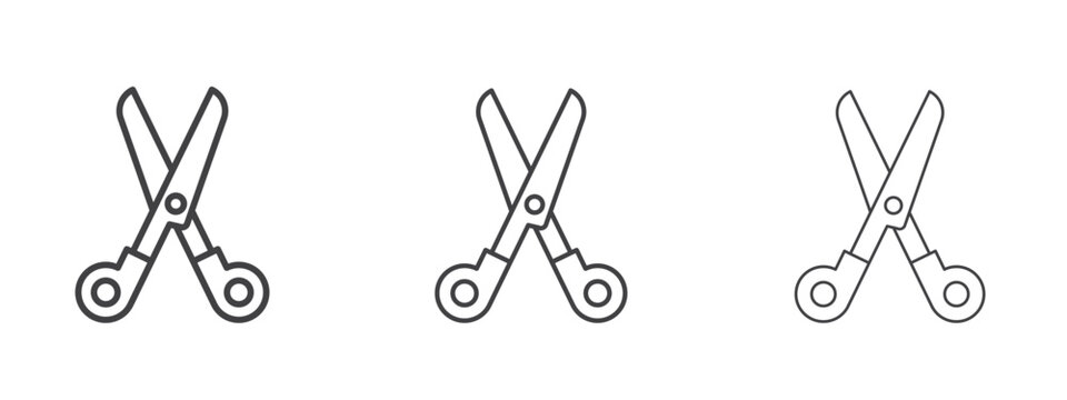 Scissors icon in linear, outline icon isolated on white background