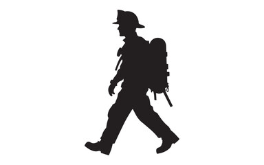 Firefighter Walking Silhouette Vector Brave Hero Holding Helmet Graphic Art