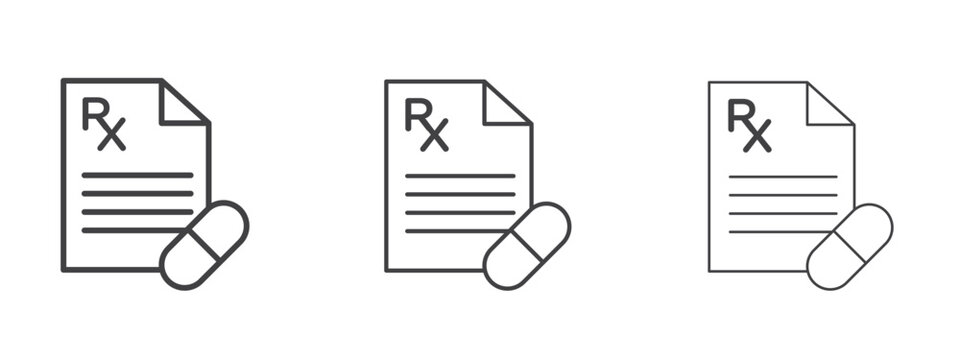 Prescription icon in linear, outline icon isolated on white background