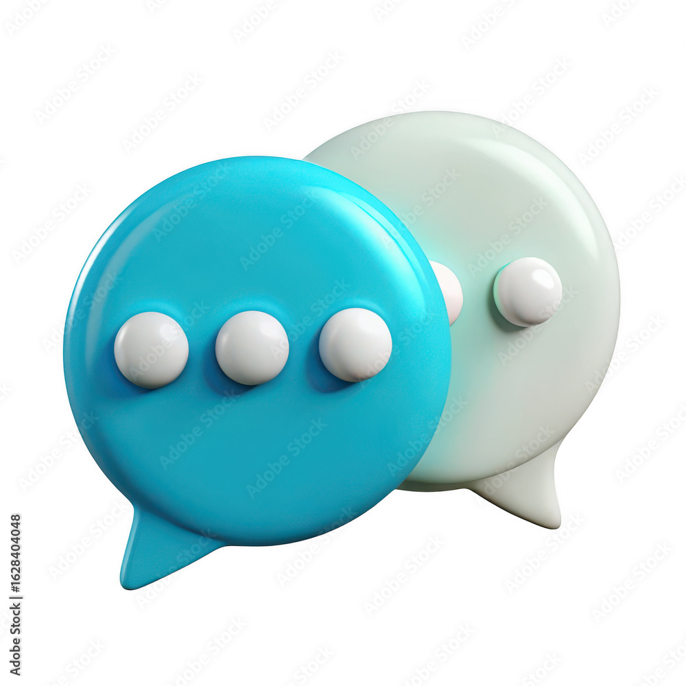Poster two 3d chat bubbles with ellipsis dots isolated on transparent background