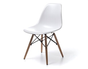 Modern white plastic chair with wooden legs (5)