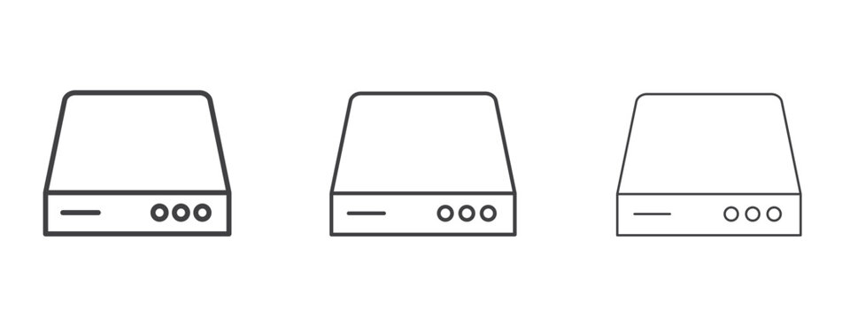 Hard drive icon in linear, outline icon isolated on white background